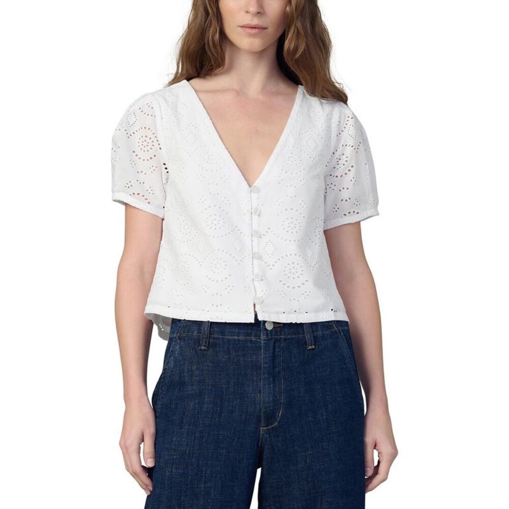 Joe's Jeans White Eyelet V-Neck Button Crop Top